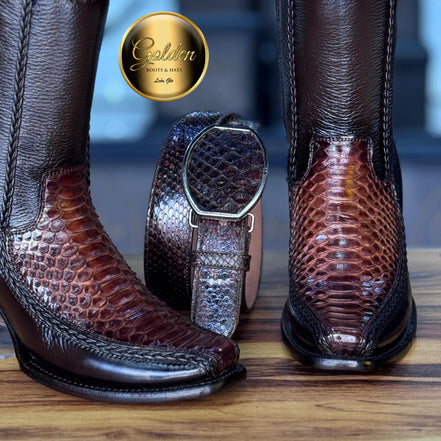 Botín Golden Valentin Piton Café Brilloso