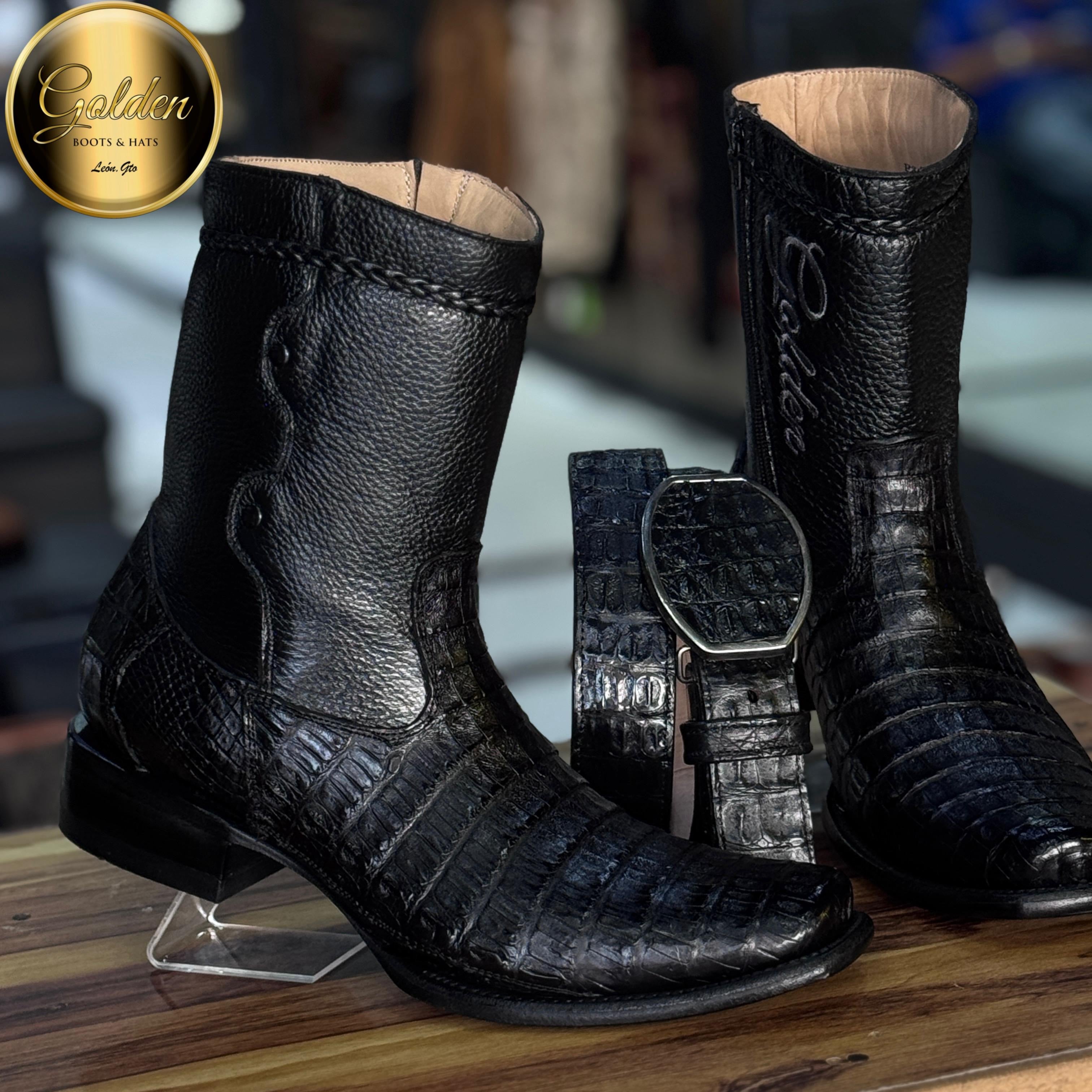 Botín Golden Cocodrilo Negro