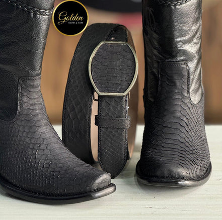 Botín Golden Piton Negro Nobuk