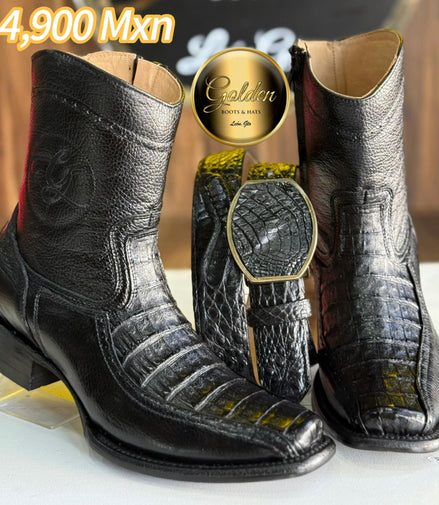 Botín Golden Orión Cocodrilo Negro Con Cinto