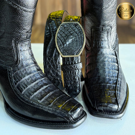Botín Golden Orión Cocodrilo Negro Con Cinto