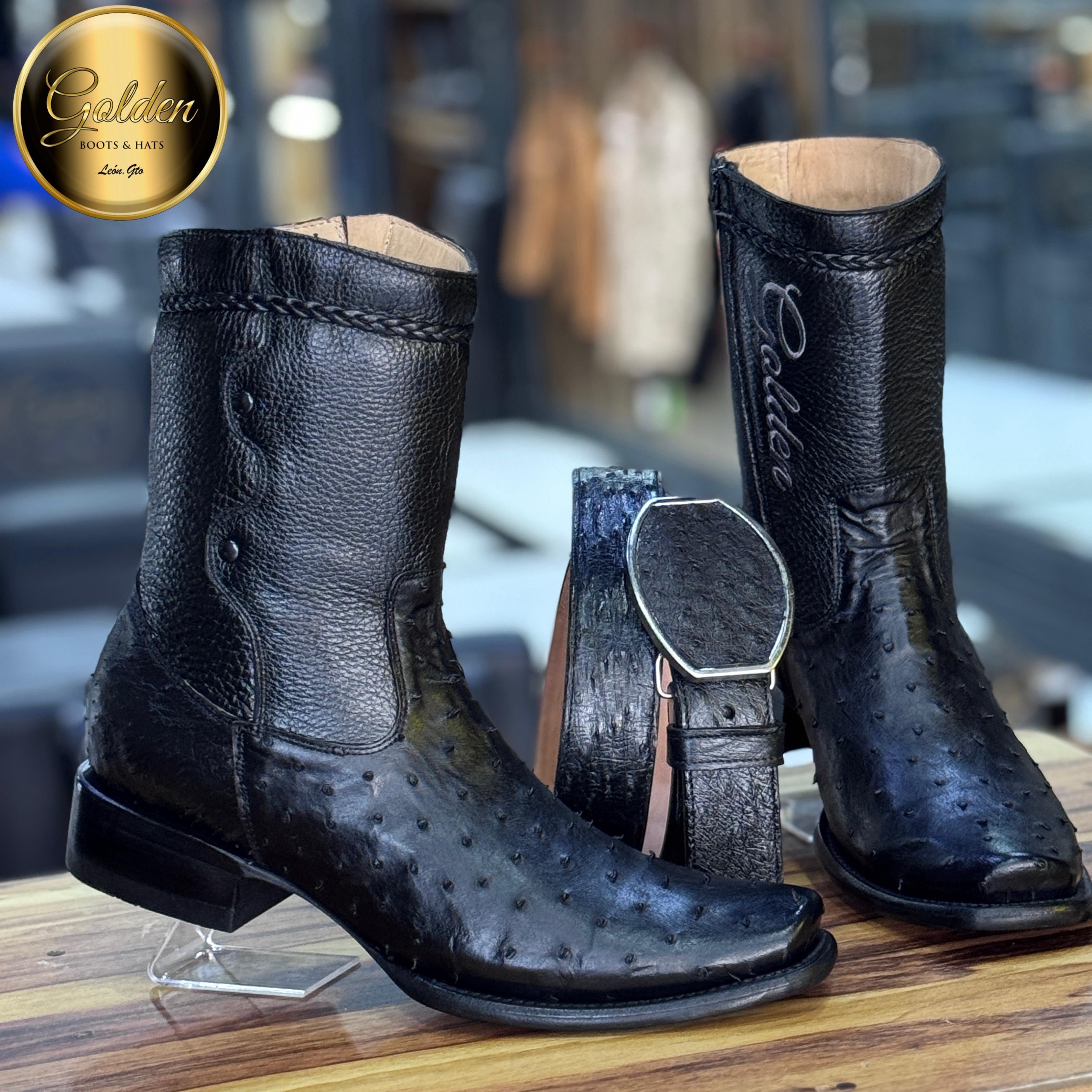 Botín Golden Aveztruz Negro