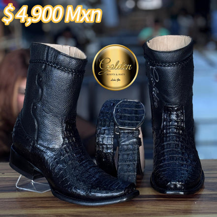 Botín Golden Cocodrilo Lomo Negro
