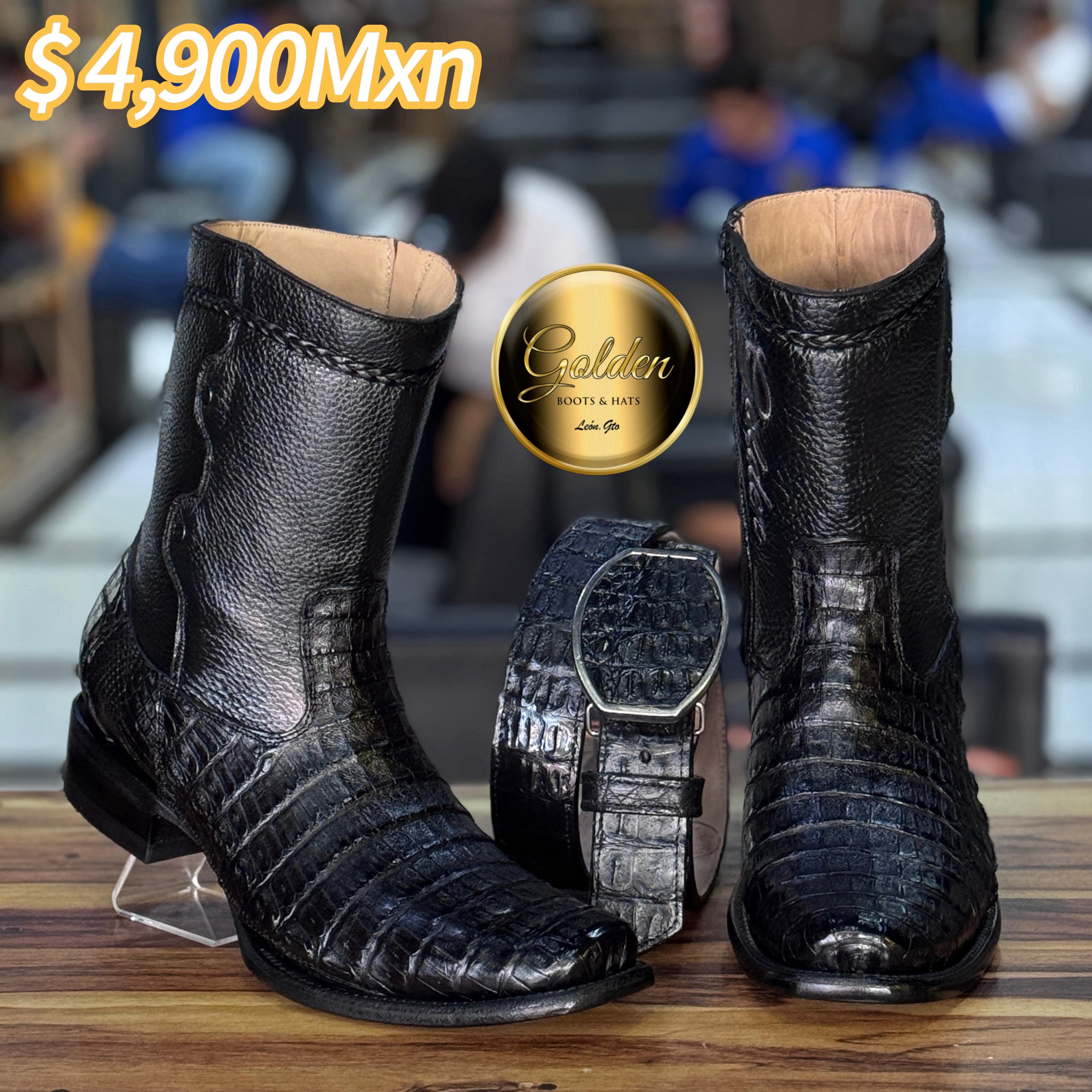 Botín Golden Cocodrilo Negro