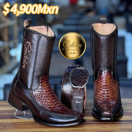 Botín Golden Valentin Piton Café Brilloso