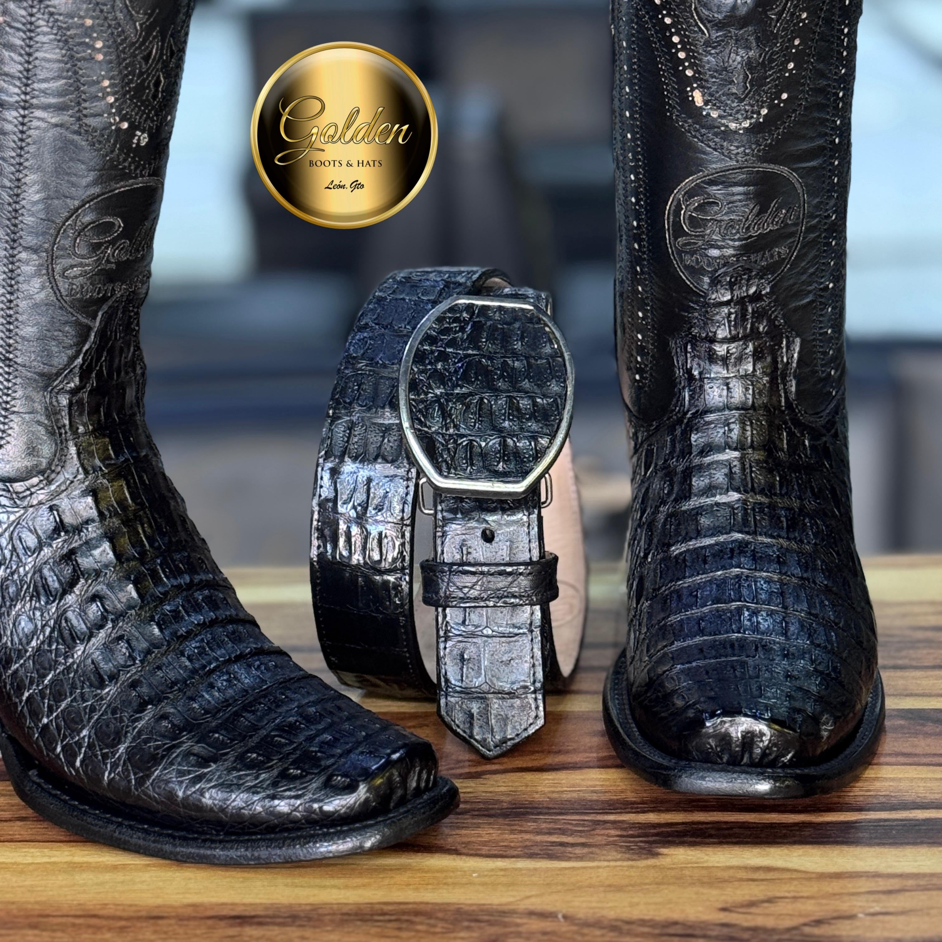 Bota Dubay Golden Cocodrilo Lomo Negro