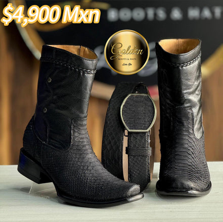 Botín Golden Piton Negro Nobuk