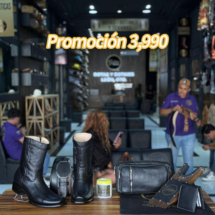 Promoción Combo 3,990 Botín & Cinto Más Varios Accesorios Crema Cubre Polvo Cartera Pechera Saca Botas