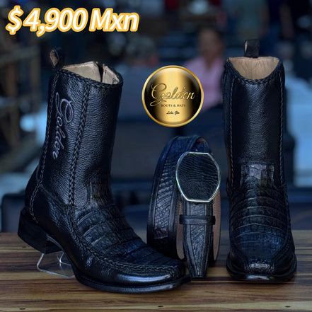 Botín Golden Valentin Cocodrilo Negro