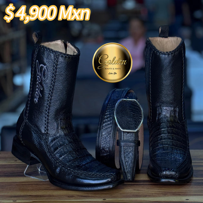 Botín Golden Valentin Cocodrilo Negro