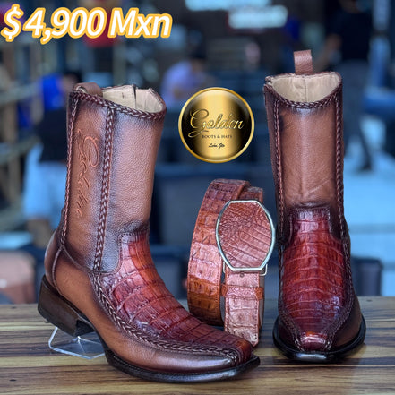 Botín Golden Valentin Cocodrilo Coñac