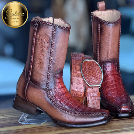 Botín Golden Valentin Cocodrilo Coñac