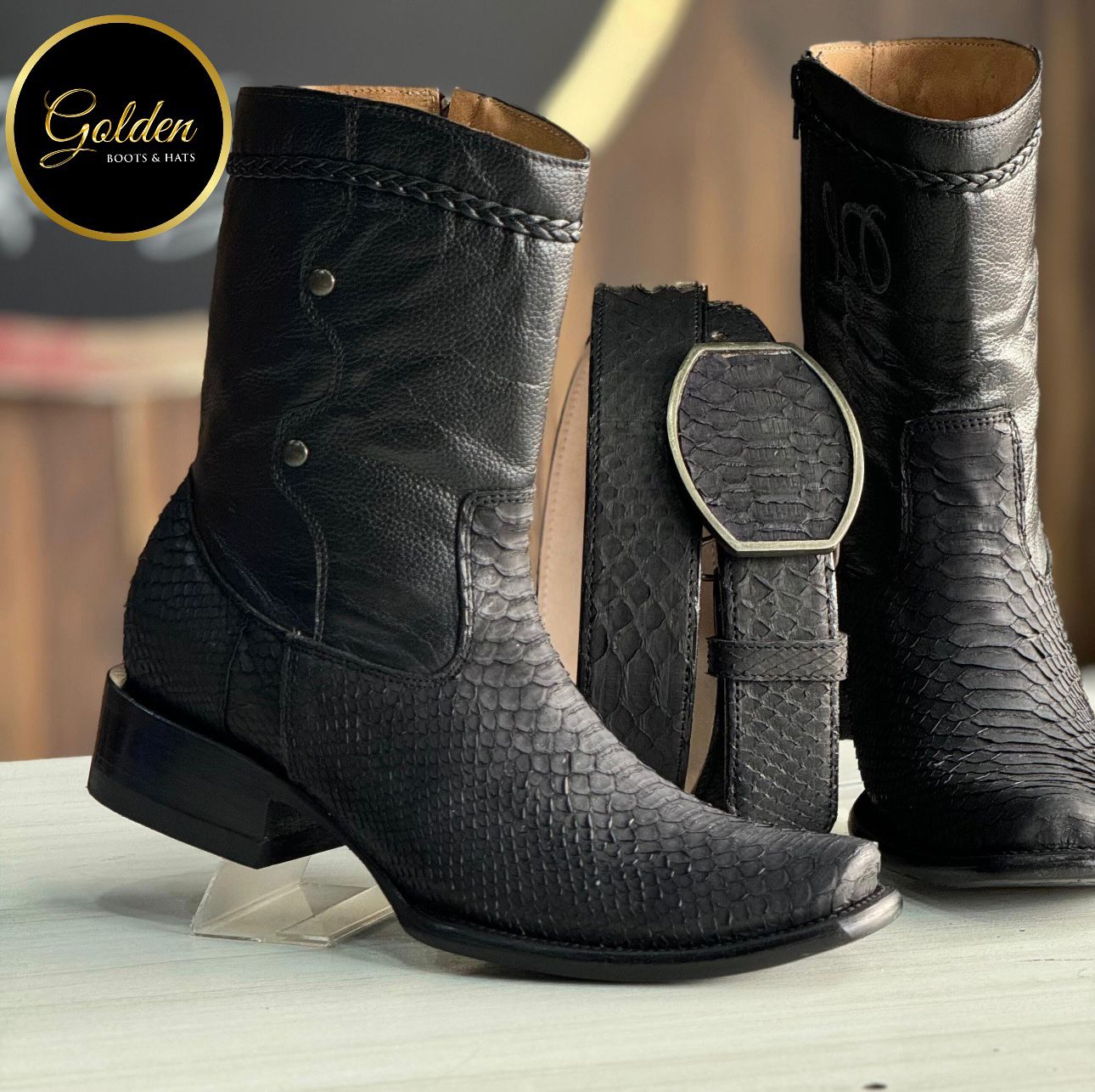 Botín Golden Piton Negro Nobuk