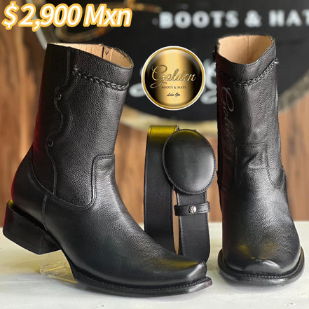 Botín Golden Venado Negro & Cinto