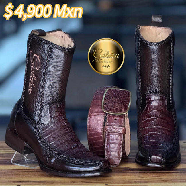 Botín Golden Valentin Cocodrilo Café