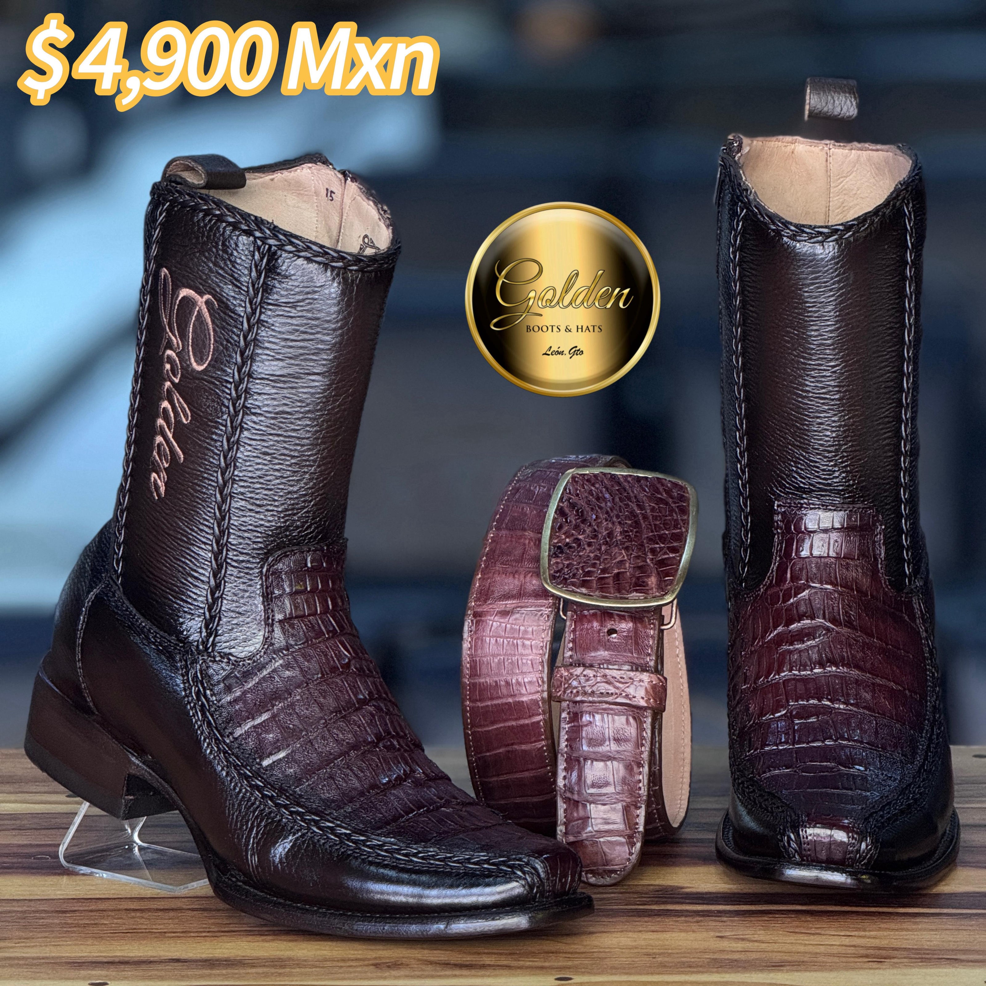 Botín Golden Valentin Cocodrilo Café