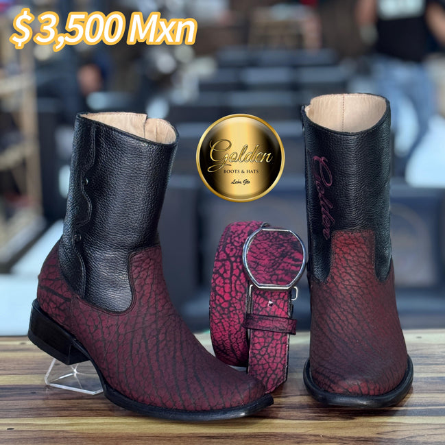 Botín Golden Cuello De Toro Vino Con Cierre