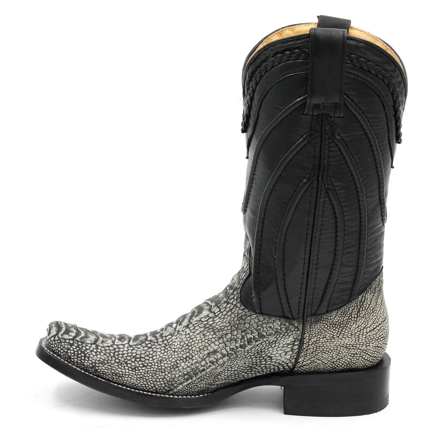 BOTA DUBAY PATA AVEZTRUZ GRIS PERIÓDICO PREMIUN SUELA DE CUERO