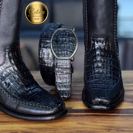 Botín Golden Valentin Cocodrilo Negro