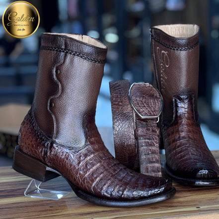 Botín Golden Cocodrilo Panza Café