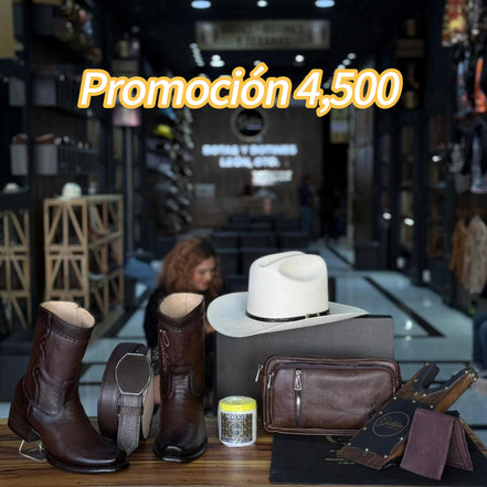Promoción Combo Con Sombrero 4,500 Botín & Cinto Más Varios Accesorios Crema Cubre Polvo Cartera Pechera Saca Botas