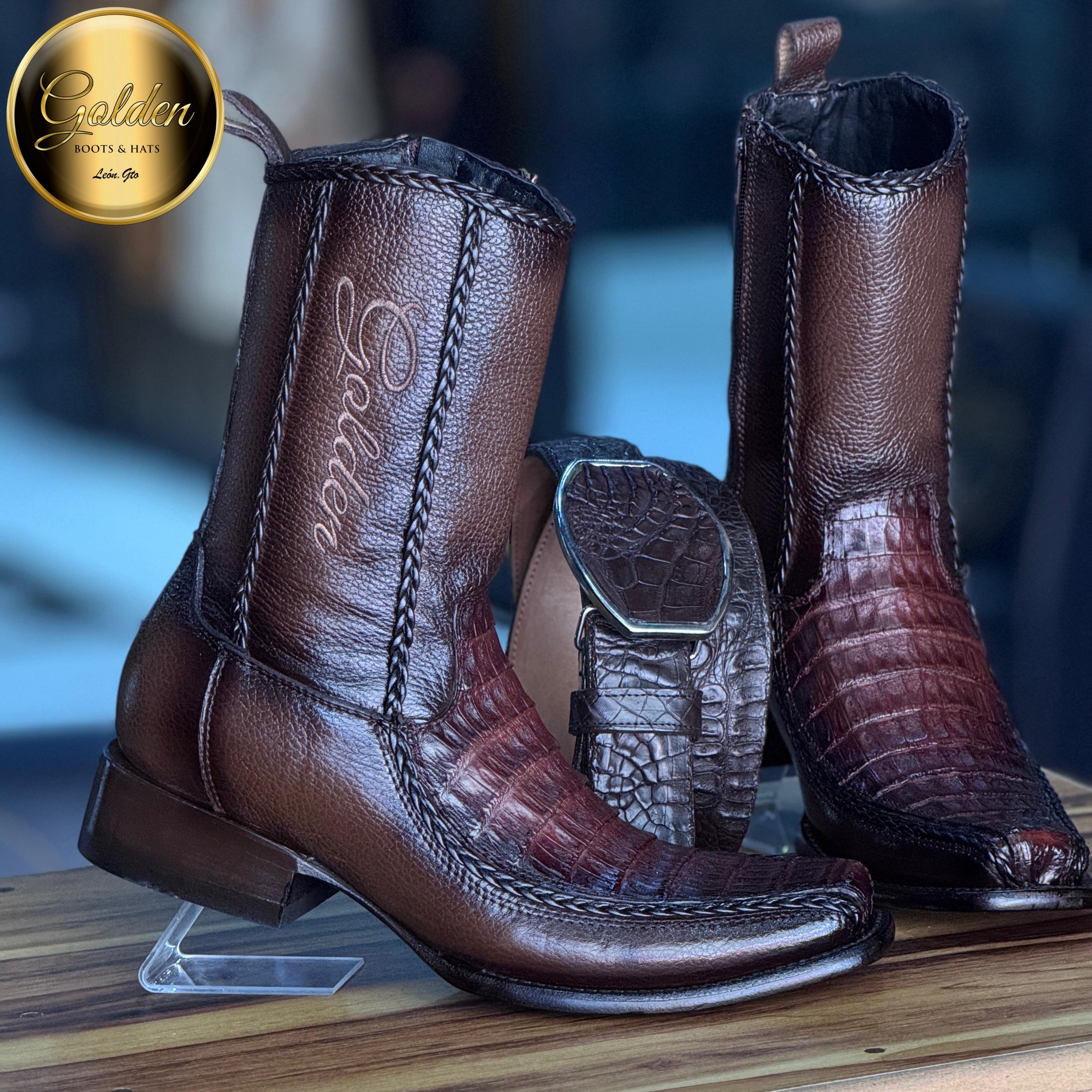 Botín Golden Valentin Cocodrilo Café