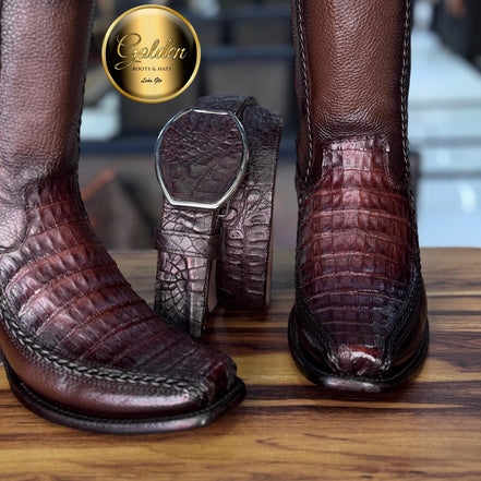 Botín Golden Valentin Cocodrilo Café