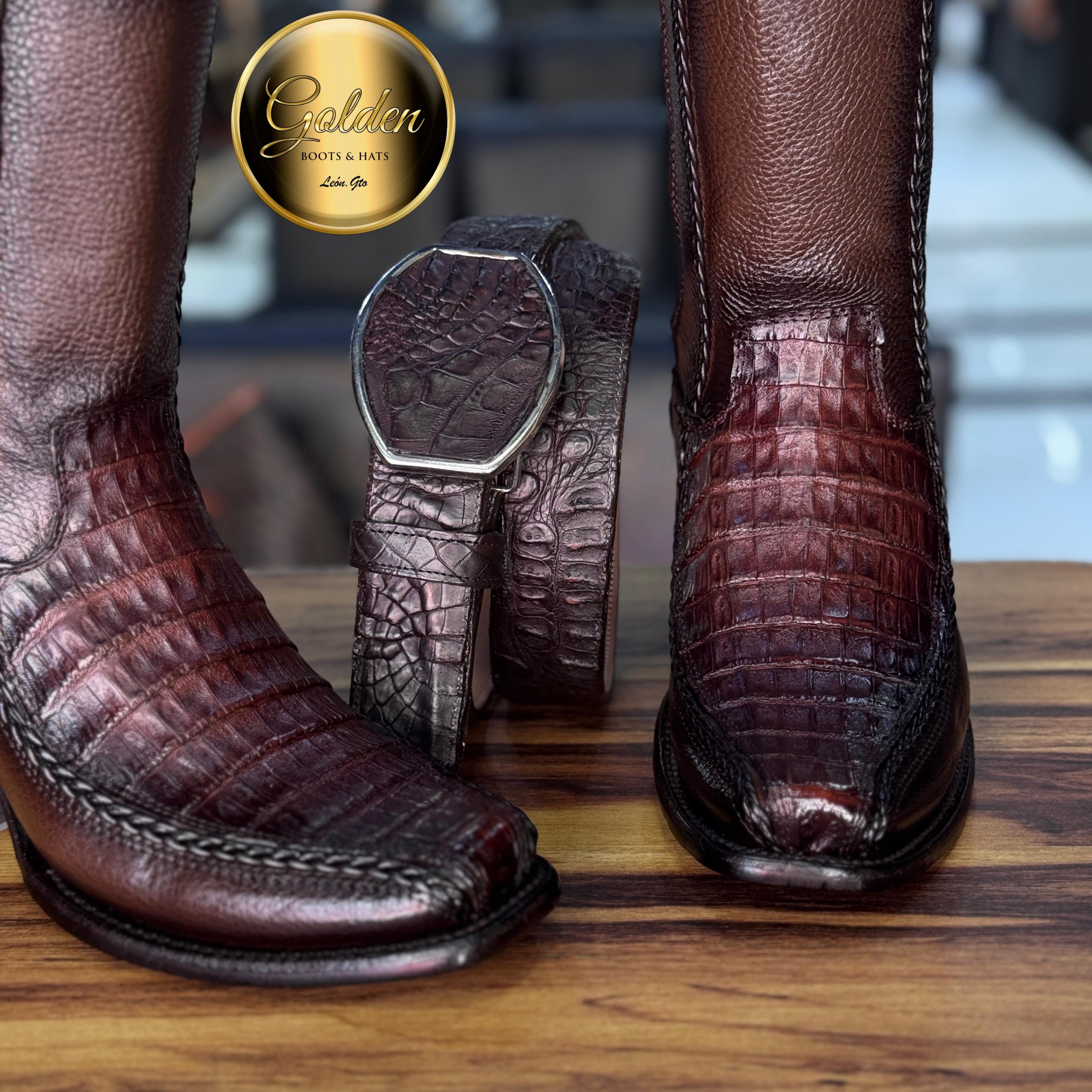 Botín Golden Valentin Cocodrilo Café