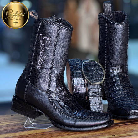 Botín Golden Valentin Cocodrilo Negro