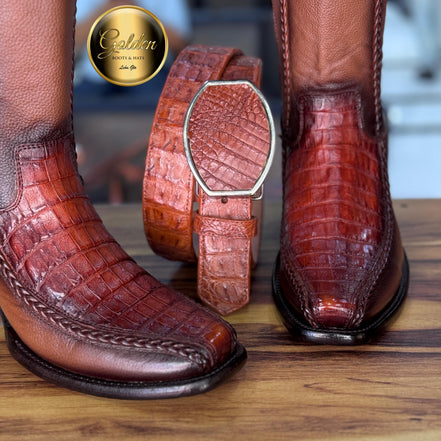 Botín Golden Valentin Cocodrilo Coñac