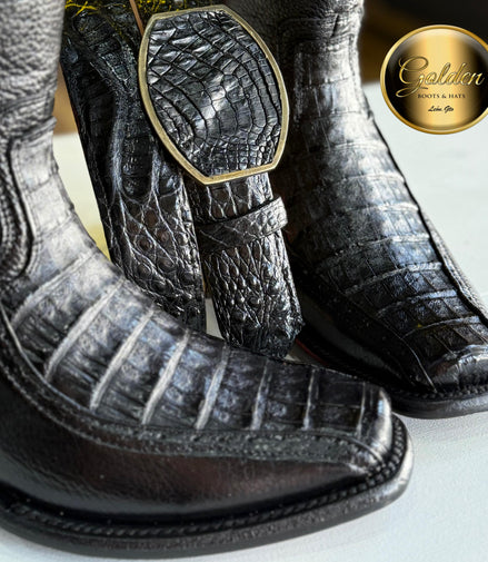 Botín Golden Orión Cocodrilo Negro Con Cinto