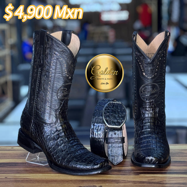 Bota Dubay Golden Cocodrilo Lomo Negro