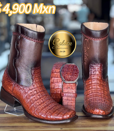 Botín Golden Cocodrilo Lomo Coñac