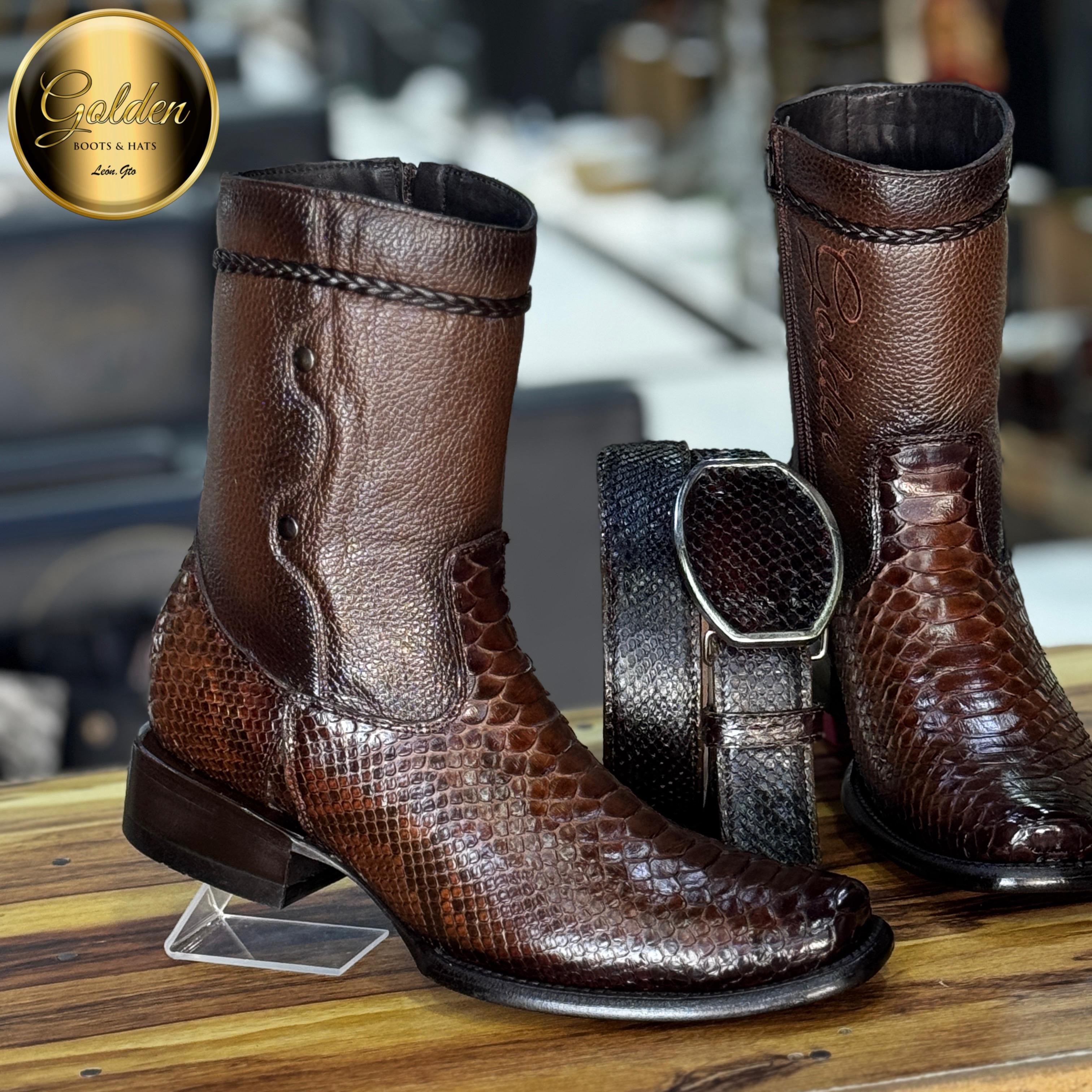 Botín Golden Piton Café Brilloso