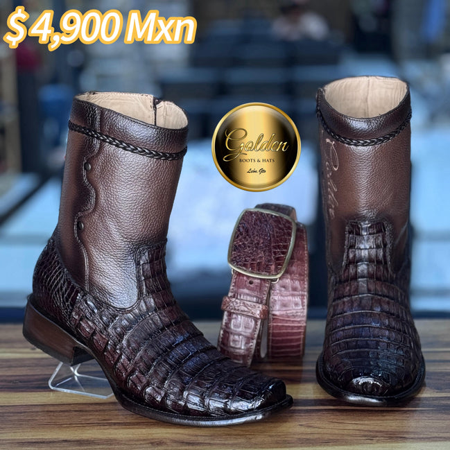 Botín Golden Cocodrilo Café