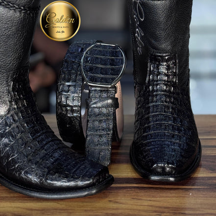 Botín Golden Cocodrilo Lomo Negro