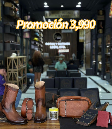 Promoción Combo 3,990 Botín & Cinto Más Varios Accesorios Crema Cubre Polvo Cartera Pechera Saca Botas