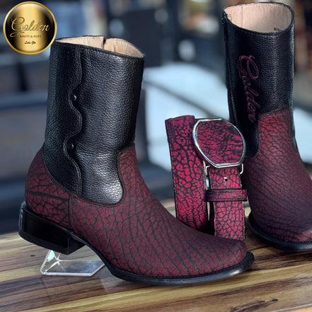 Botín Golden Cuello De Toro Vino Con Cierre