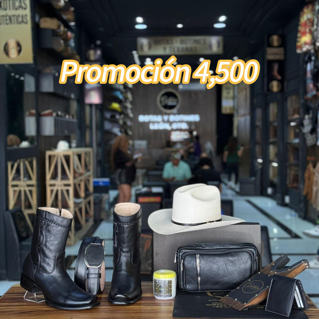 Promoción Combo Con Sombrero 4,500 Botín & Cinto Más Varios Accesorios Crema Cubre Polvo Cartera Pechera Saca Botas