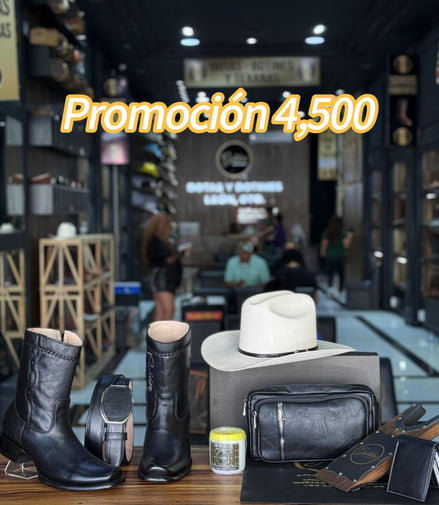 Promoción Combo Con Sombrero 4,500 Botín & Cinto Más Varios Accesorios Crema Cubre Polvo Cartera Pechera Saca Botas
