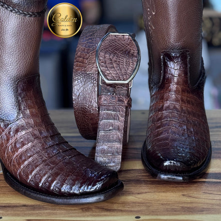 Botín Golden Cocodrilo Panza Café