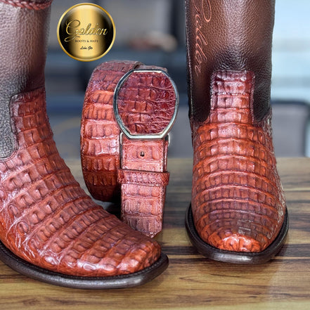 Botín Golden Cocodrilo Lomo Coñac
