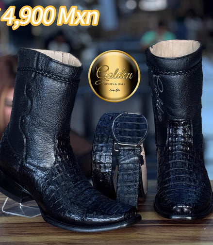 Botín Golden Cocodrilo Lomo Negro