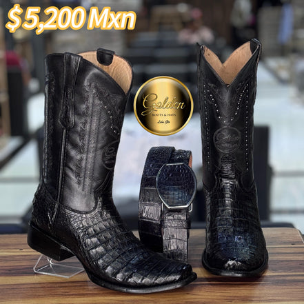 Bota Dubay Golden Cocodrilo Panza Negro