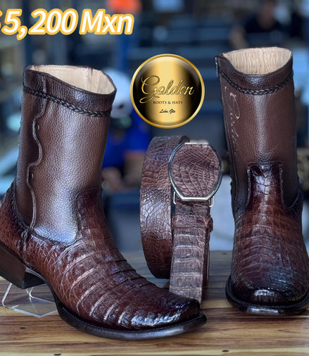 Botín Golden Cocodrilo Panza Café