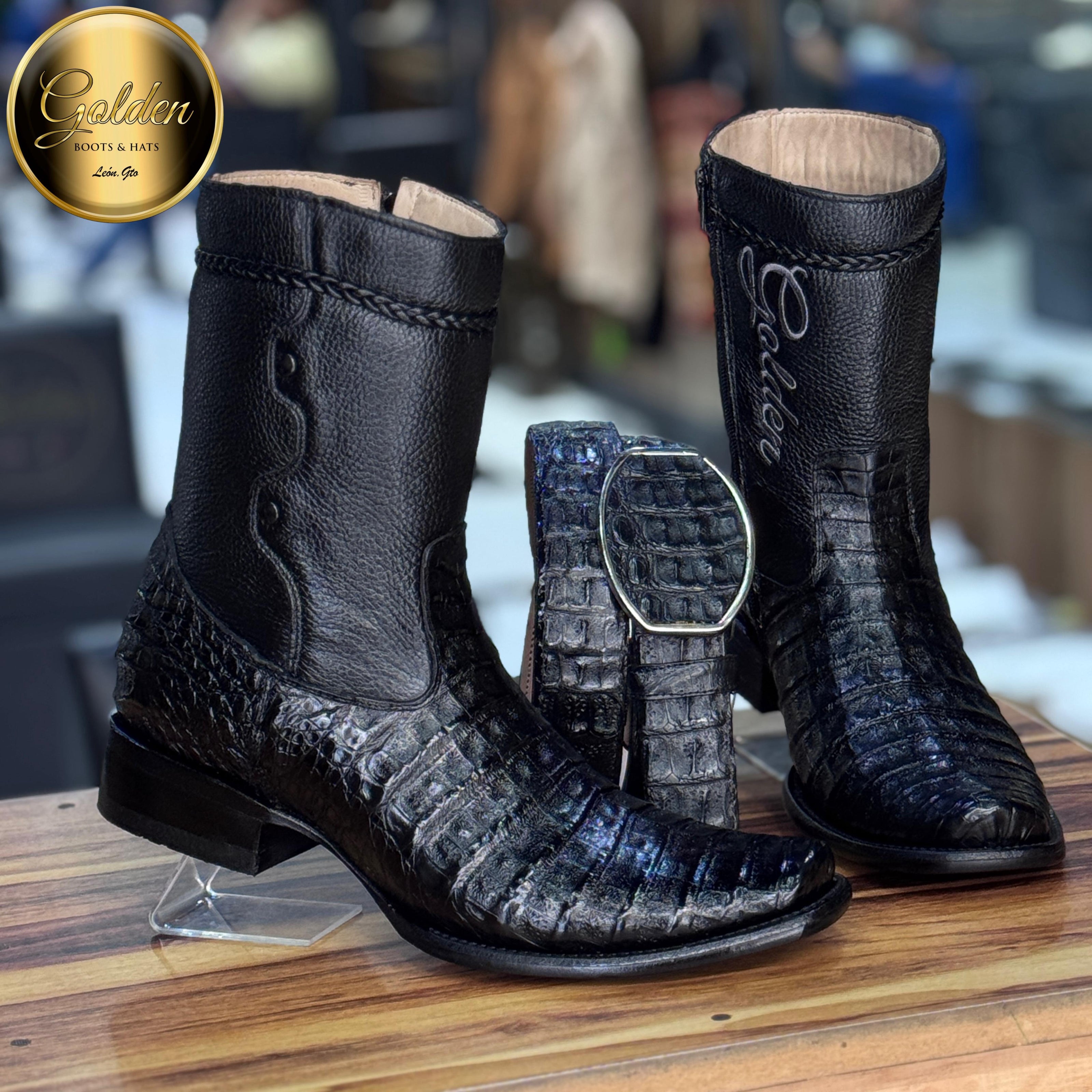 Botín Golden Cocodrilo Panza Negro