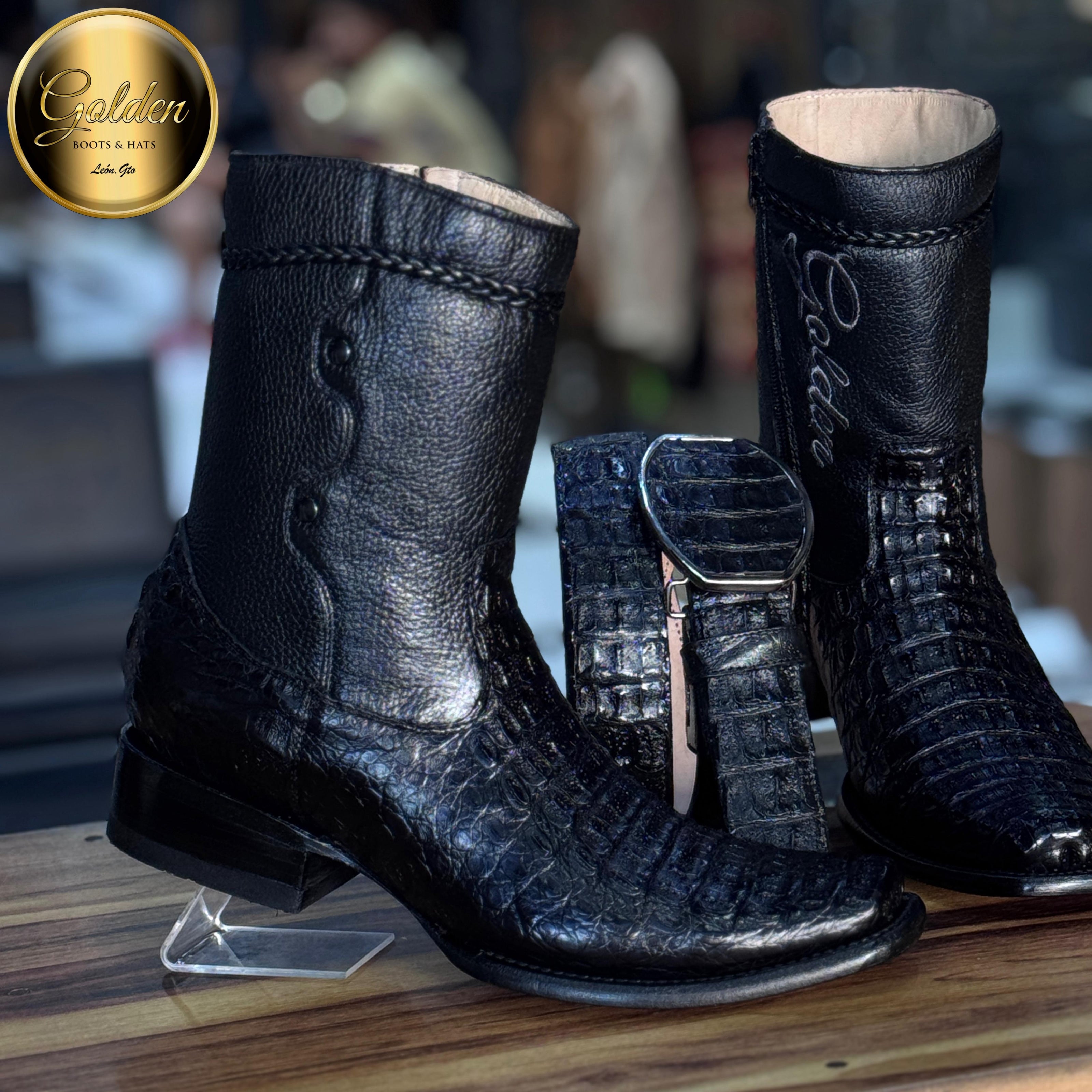 Botín Golden Cocodrilo Lomo Negro