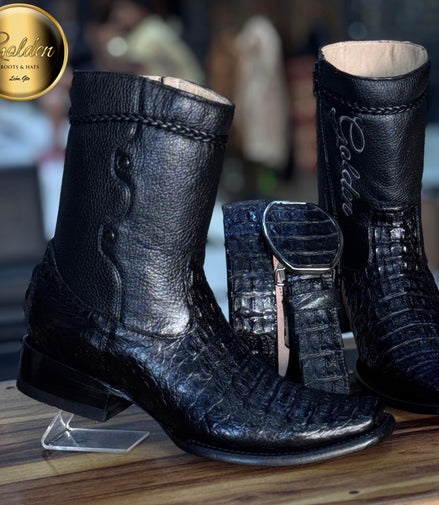 Botín Golden Cocodrilo Lomo Negro