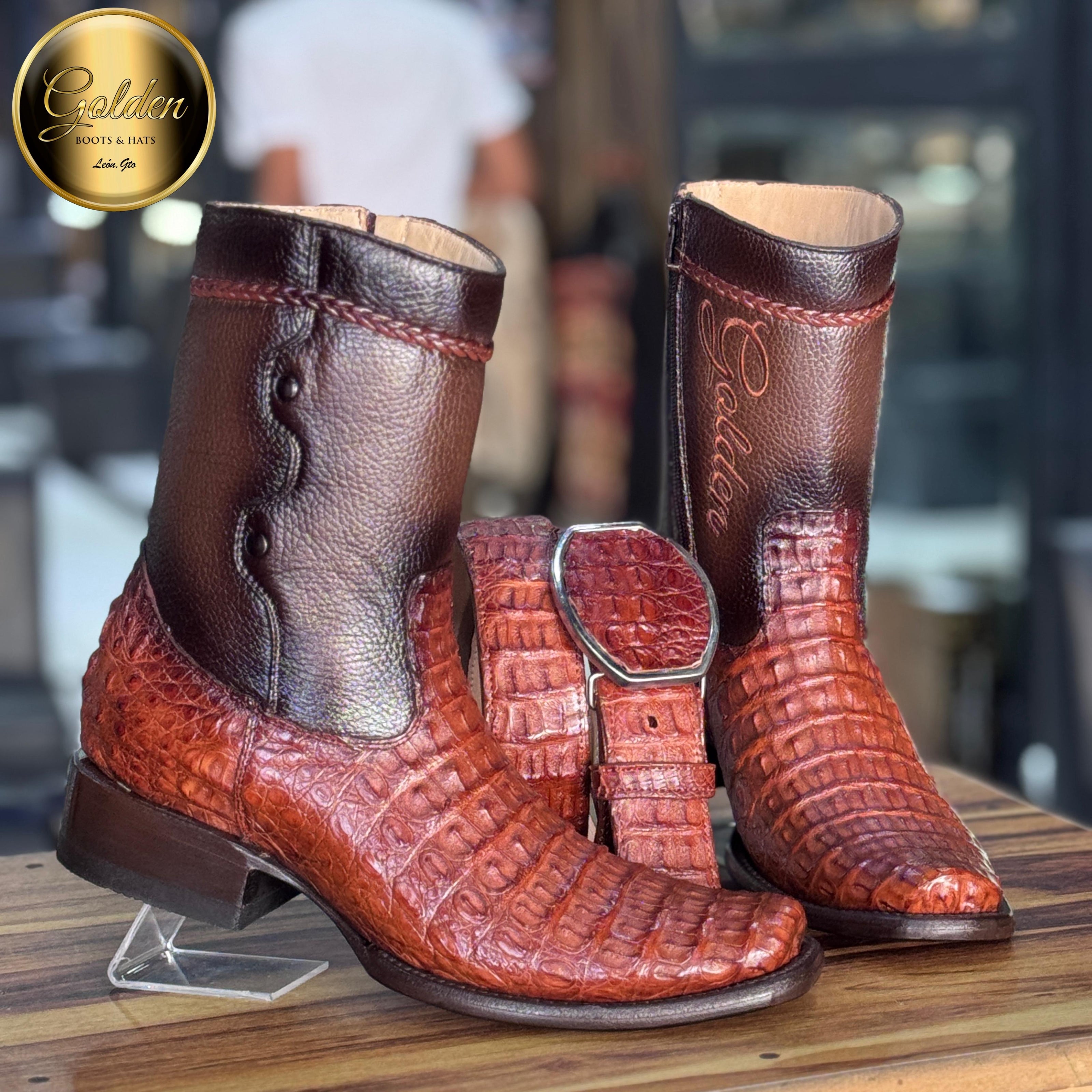 Botín Golden Cocodrilo Lomo Coñac