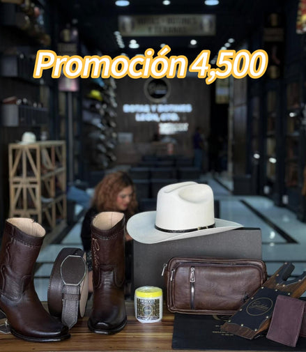 Promoción Combo Con Sombrero 4,500 Botín & Cinto Más Varios Accesorios Crema Cubre Polvo Cartera Pechera Saca Botas